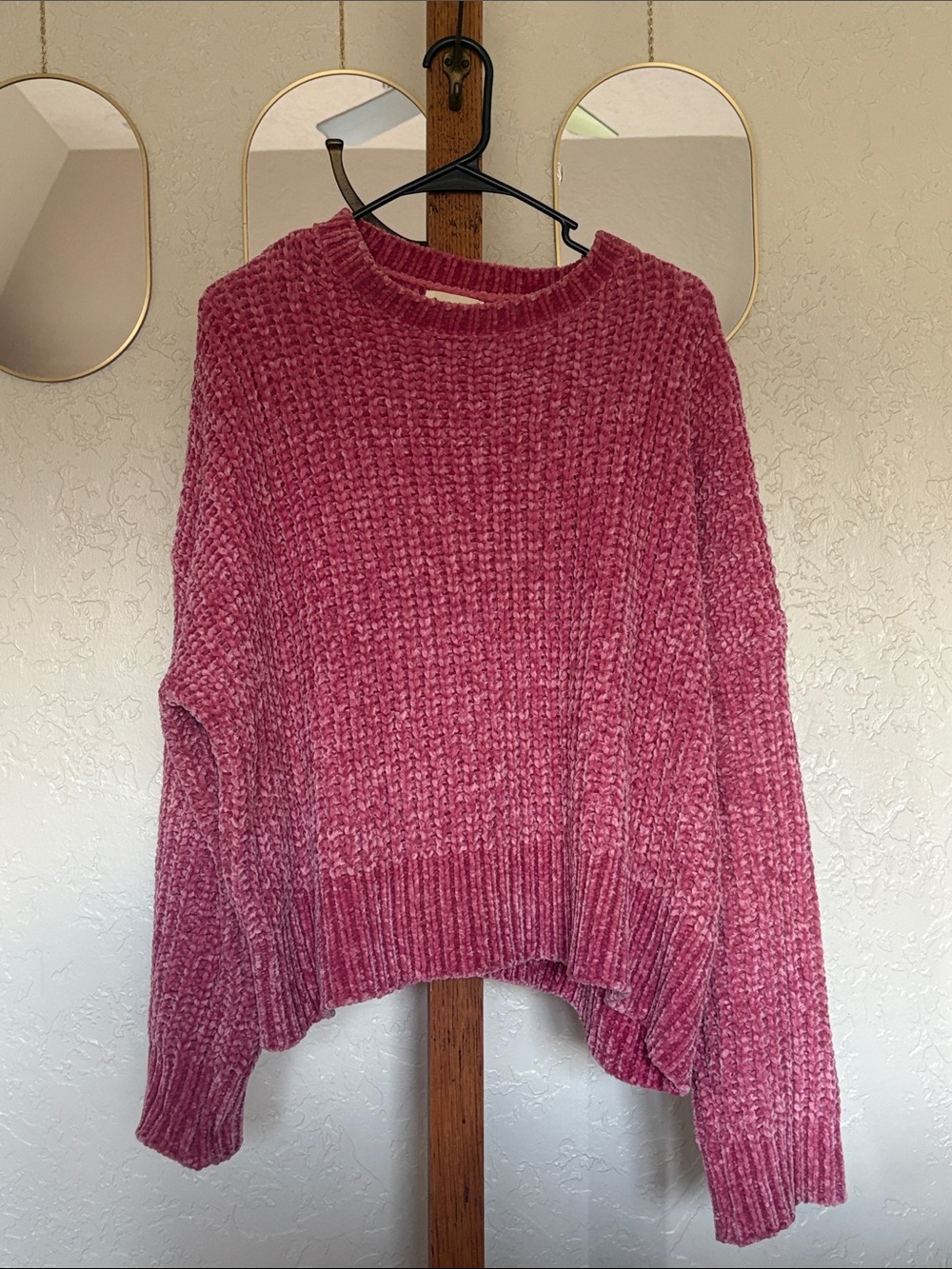 Plush Chenille Crewneck Sweater in Raspberry Pink